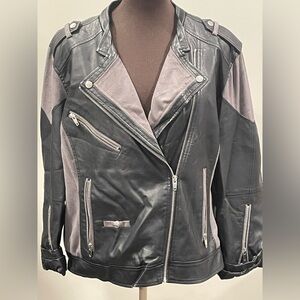 Kate & Mallory Black faux Leather and fabric Moto Jacket. Zipper detail